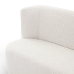 Featuring Krista Knoll Natural Dining Bench by Four Hands at Amethyst Home. Style takes shape. Comfortably curved bench seating is upholstered in a chunky off-white boucle, with water-repellent performance fabric for a modern touch. A plinth-style ash veneer base works casual contrast into the mix. Perfectly sized for a cozy breakfast nook; pair up to suit a l. Amethyst Home provides interior design, new home construction design consulting, vintage area rugs, and lighting in the Dallas metro area.