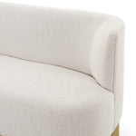 Featuring Krista Knoll Natural Dining Bench by Four Hands at Amethyst Home. Style takes shape. Comfortably curved bench seating is upholstered in a chunky off-white boucle, with water-repellent performance fabric for a modern touch. A plinth-style ash veneer base works casual contrast into the mix. Perfectly sized for a cozy breakfast nook; pair up to suit. Amethyst Home provides interior design, new home construction design consulting, vintage area rugs, and lighting in the Scottsdale metro area.