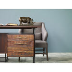 Featuring Lauren  Desk by Four Hands at Amethyst Home. This mid-century inspired lawyer's desk offers heavy-duty storage with two-sided cabinetry. A floating top and simple iron legs keeps the look light and modern. Solid acacia casing with reclaimed peroba wood door and drawer fronts. This piece is designed in collaboration with Thomas Bina. Four Handsâ€™ partnership with the renow. Amethyst Home provides interior design, new construction, custom furniture, and area rugs in the Austin metro area.