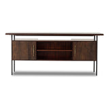 Featuring Lauren  Desk by Four Hands at Amethyst Home. This mid-century inspired lawyer's desk offers heavy-duty storage with two-sided cabinetry. A floating top and simple iron legs keeps the look light and modern. Solid acacia casing with reclaimed peroba wood door and drawer fronts. This piece is designed in collaboration with Thomas Bina. Four Handsâ€™ partnership with the r. Amethyst Home provides interior design, new construction, custom furniture, and area rugs in the Des Moines metro area.