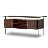Featuring Lauren  Desk by Four Hands at Amethyst Home. This mid-century inspired lawyer's desk offers heavy-duty storage with two-sided cabinetry. A floating top and simple iron legs keeps the look light and modern. Solid acacia casing with reclaimed peroba wood door and drawer fronts. This piece is designed in collaboration with Thomas Bina. Four Handsâ€™ partnership with the renown. Amethyst Home provides interior design, new construction, custom furniture, and area rugs in the Miami metro area.