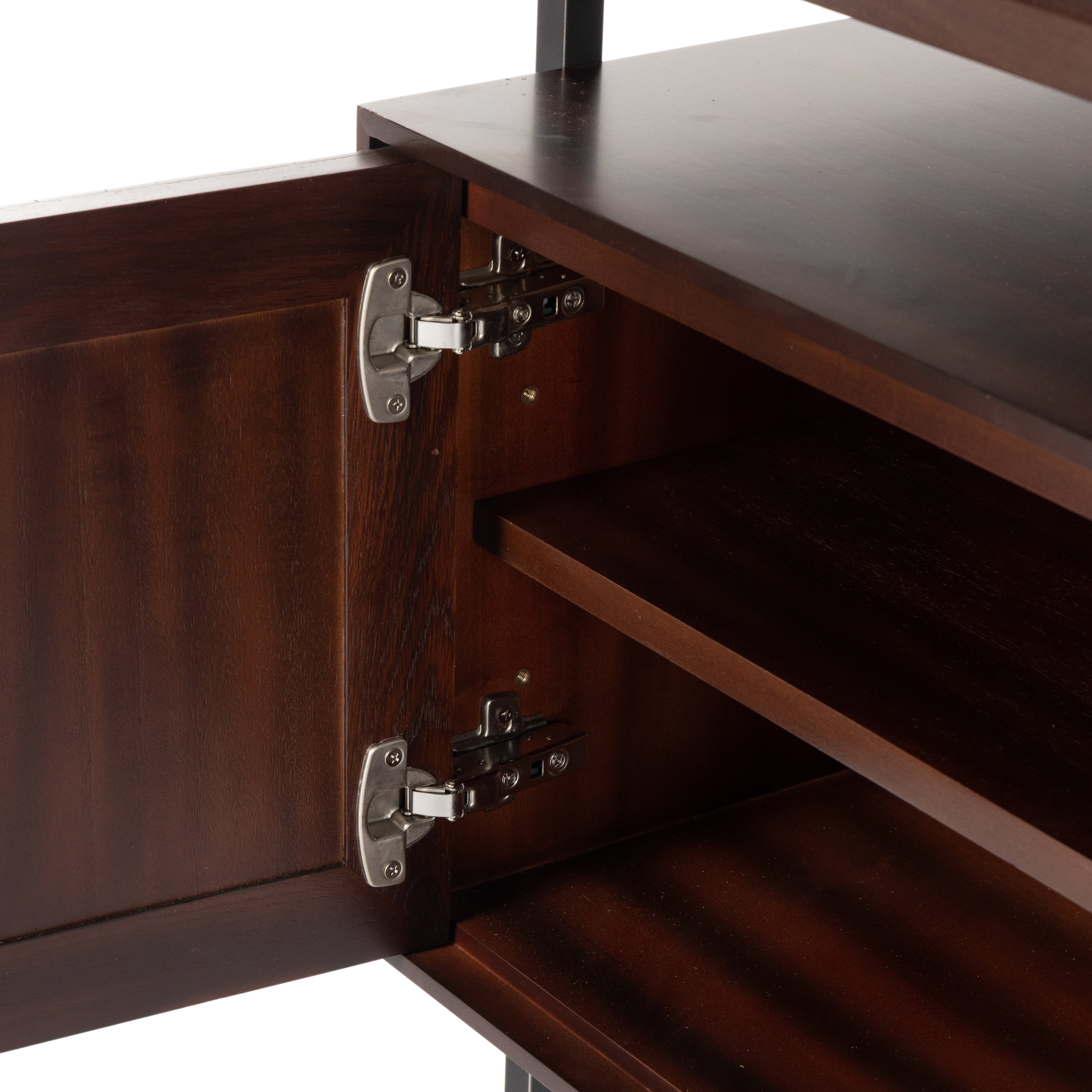 Featuring Lauren  Desk by Four Hands at Amethyst Home. This mid-century inspired lawyer's desk offers heavy-duty storage with two-sided cabinetry. A floating top and simple iron legs keeps the look light and modern. Solid acacia casing with reclaimed peroba wood door and drawer fronts. This piece is designed in collaboration with Thomas Bina. Four Handsâ€™ partnership with the ren. Amethyst Home provides interior design, new construction, custom furniture, and area rugs in the Monterey metro area.