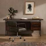 Featuring Lauren  Desk by Four Hands at Amethyst Home. This mid-century inspired lawyer's desk offers heavy-duty storage with two-sided cabinetry. A floating top and simple iron legs keeps the look light and modern. Solid acacia casing with reclaimed peroba wood door and drawer fronts. This piece is designed in collaboration with Thomas Bina. Four Handsâ€™ partnership with t. Amethyst Home provides interior design, new construction, custom furniture, and area rugs in the Salt Lake City metro area.