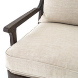 A solid frame of burnt oak features a high, ladder back design for a regal air. Ivory, performance fabric-upholstered seating meets style with livability. Performance fabrics are specially created to withstand spills, stains, high traffic and wear, ensuring long-term comfort and unmatched durability. Amethyst Home provides interior design, new construction, custom furniture, and area rugs in the Kansas City metro area.