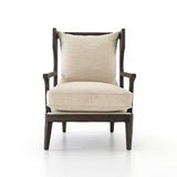 A solid frame of burnt oak features a high, ladder back design for a regal air. Ivory, performance fabric-upholstered seating meets style with livability. Performance fabrics are specially created to withstand spills, stains, high traffic and wear, ensuring long-term comfort and unmatched durability. Amethyst Home provides interior design, new construction, custom furniture, and area rugs in the Monterey metro area.