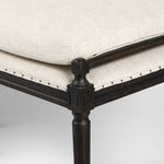 Featuring Lucille Alcala Cream Dining Bench by Four Hands at Amethyst Home. Solid oak legs support bench-style dining seat with water-repellent performance fabric in a versatile cream. Nailhead trim for fun finishing touch. Performance fabrics are specially created to withstand spills, stains, high traffic and wear, ensuring long-term comfort and unmatched durability.Overall Dime. Amethyst Home provides interior design, new construction, custom furniture, and area rugs in the Calabasas metro area.