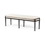 Featuring Lucille Alcala Cream Dining Bench by Four Hands at Amethyst Home. Solid oak legs support bench-style dining seat with water-repellent performance fabric in a versatile cream. Nailhead trim for fun finishing touch. Performance fabrics are specially created to withstand spills, stains, high traffic and wear, ensuring long-term comfort and unmatched durability.Overall Dime. Amethyst Home provides interior design, new construction, custom furniture, and area rugs in the Park City metro area.