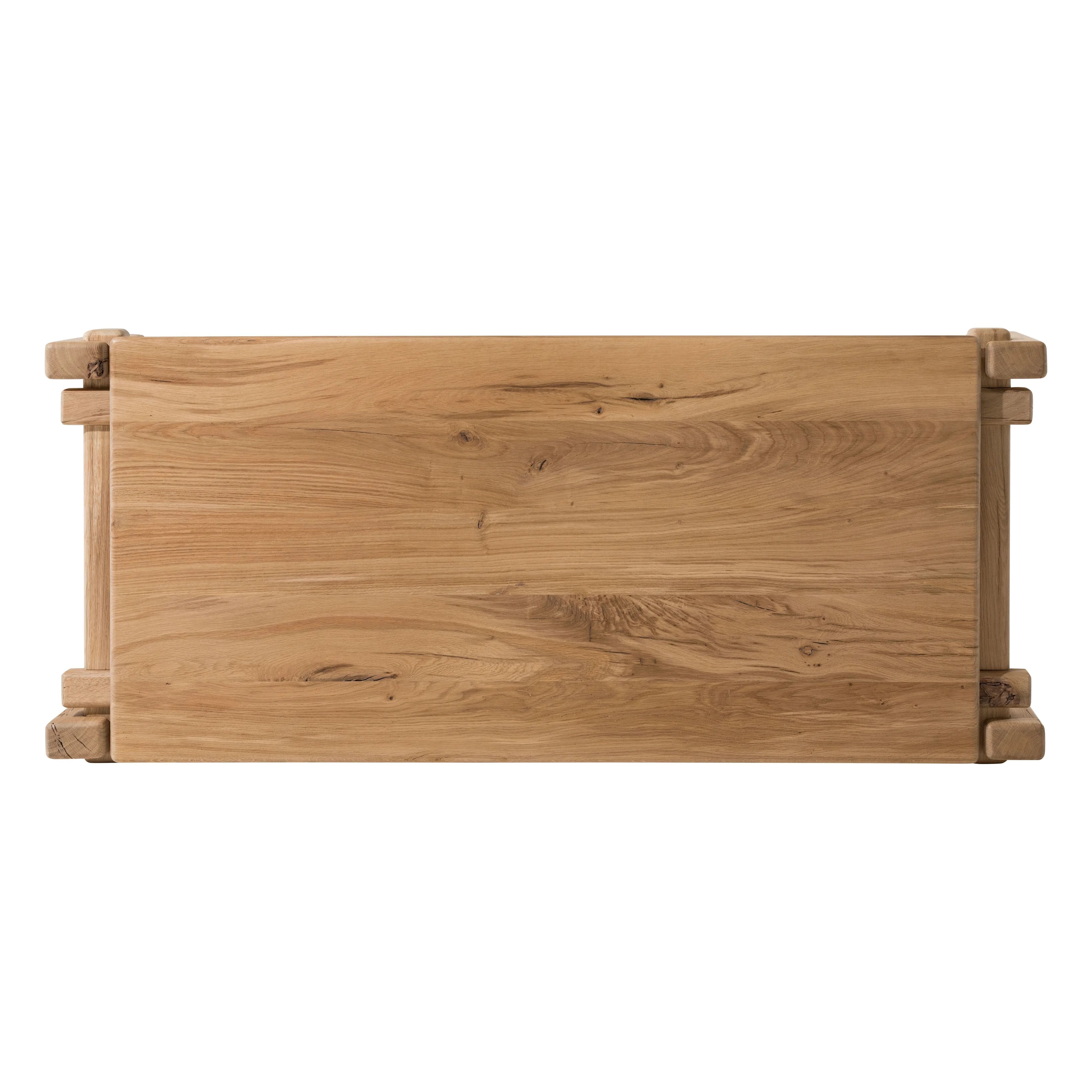 Featuring Marcia French Oak Large Coffee Table by Four Hands at Amethyst Home. Designed by Thomas Bina and Ronald Sasson, a design partnership blending both modern minimalist and Brazilian influences. Crafted from natural reclaimed French oak with overstated joint details. Rounded edges bring a soft, playful feel to the entire piece.Overall Dimensions: 31.. Amethyst Home provides interior design, new home construction design consulting, vintage area rugs, and lighting in the Washington metro area.