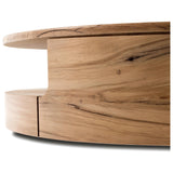 Designed in partnership with longtime Four Hands collaborator Thomas Bina and Brazilian designer Ronald Sasson. A rounded coffee table made from reclaimed French oak, features beautiful natural graining. Lower layer lightens the whole look, while brining the option for bonus storage or display.Collection: Bin Amethyst Home provides interior design, new home construction design consulting, vintage area rugs, and lighting in the Washington metro area.