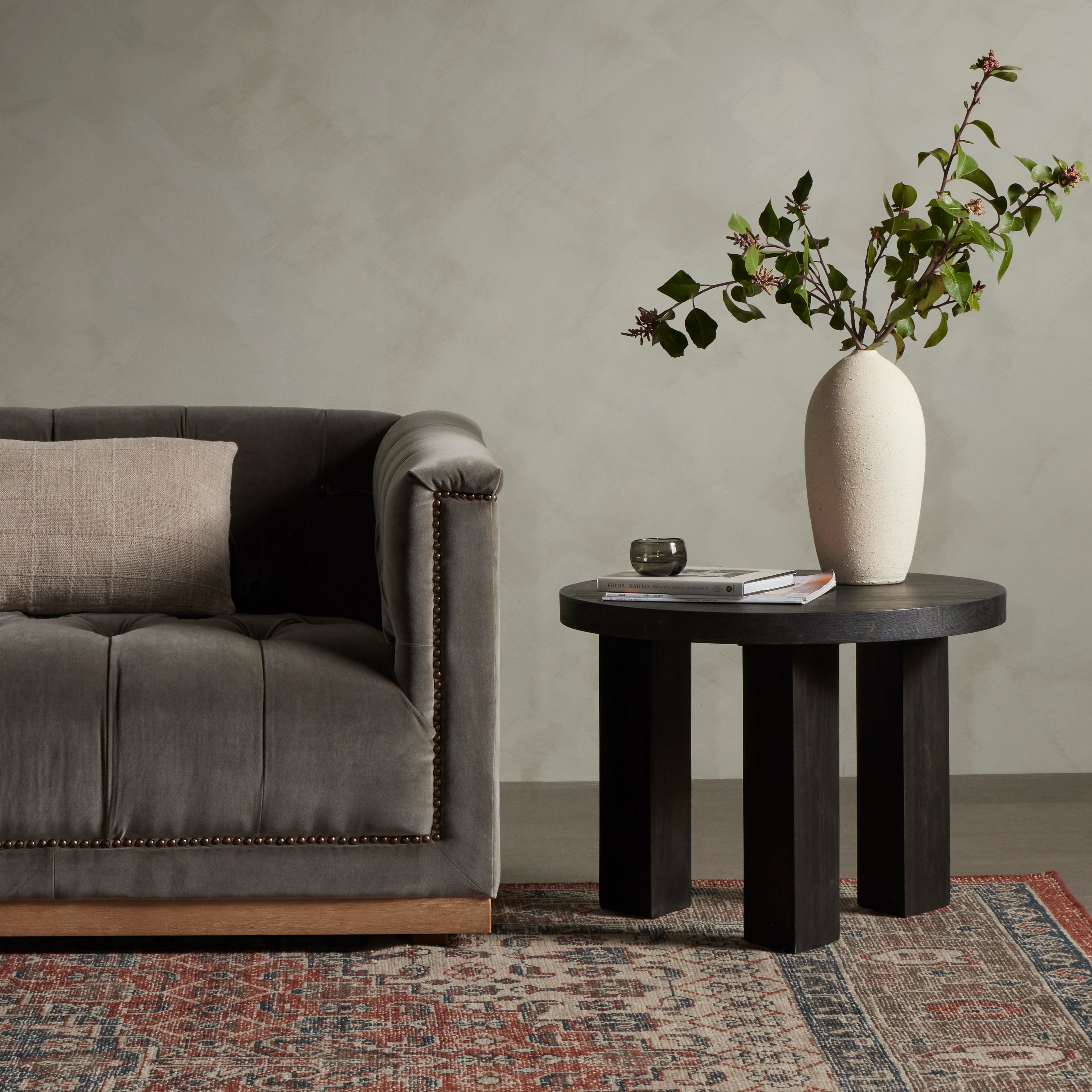 Featuring Mesa Ebony Parawood End Table by Four Hands at Amethyst Home. The perfect place to keep a drink or book within reach, light-brushed parawood forms a rounded tabletop, with thick, triangular pedestal legs inspired by modern European design.
Overall Dimensions: 24"W x 24"L x 18"HColors: Ebony ParawoodMaterials: Solid ParawoodClearance from Floor:. Amethyst Home provides interior design, new home construction design consulting, vintage area rugs, and lighting in the Laguna Beach metro area.
