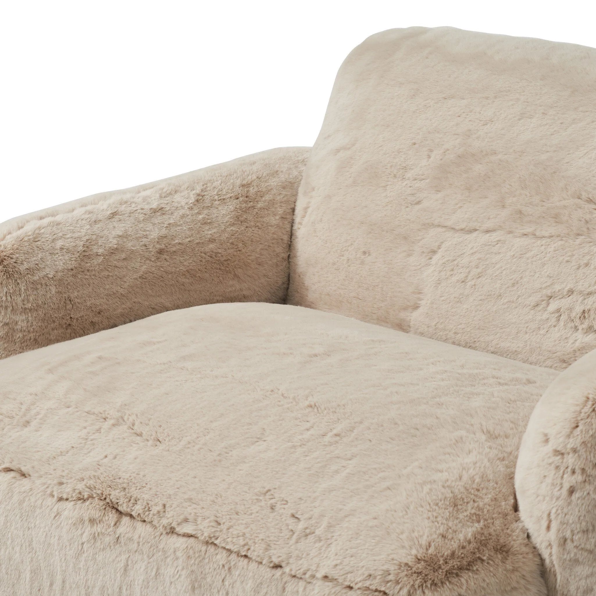 Oversized and modern, this arm chair is a statement piece whether styled alone or with an existing living room setup. The neutral faux fur covering subdues bold arms and cylindrical legs. With spring suspension in the seat cushion and webbed suspension in the back, the piece is designed with durability and comfort in mind.Collection: Carnegi Amethyst Home provides interior design, new home construction design consulting, vintage area rugs, and lighting in the Des Moines metro area.