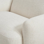 Featuring Mingh Palma Cream Accent Chair by Four Hands at Amethyst Home. Oversized and modern, this arm chair is a statement piece whether styled alone or with an existing living room setup. The cream basketweave covering subdues bold arms and cylindrical legs. With spring suspension in the seat cushion and webbed suspension in the back, the piece is desi. Amethyst Home provides interior design, new home construction design consulting, vintage area rugs, and lighting in the Los Angeles metro area.