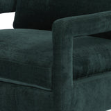 Featuring Olson Emerald Worn Velvet Chair by Four Hands at Amethyst Home. A clean, sophisticated silhouette meets velvety emerald upholstery with side-arm cutouts, for a balanced look with a mid-century air. Tapered oak legs add a feminine finishing touch. Performance fabrics are specially created to withstand spills, stains, high traffic and wear, ensuring long-term comfort an. Amethyst Home provides interior design, new construction, custom furniture, and area rugs in the Kansas City metro area.