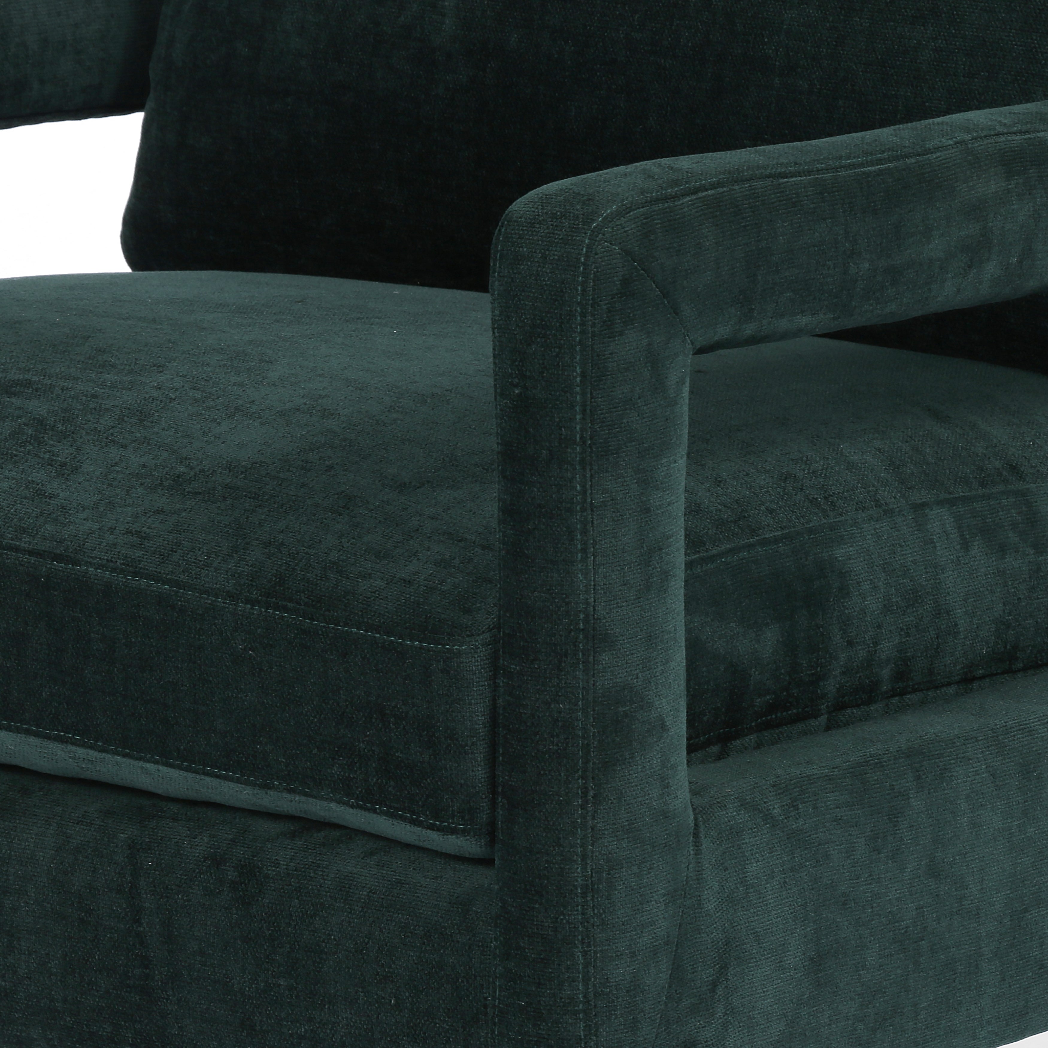 Featuring Olson Emerald Worn Velvet Chair by Four Hands at Amethyst Home. A clean, sophisticated silhouette meets velvety emerald upholstery with side-arm cutouts, for a balanced look with a mid-century air. Tapered oak legs add a feminine finishing touch. Performance fabrics are specially created to withstand spills, stains, high traffic and wear, ensuring long-term comfort an. Amethyst Home provides interior design, new construction, custom furniture, and area rugs in the Kansas City metro area.
