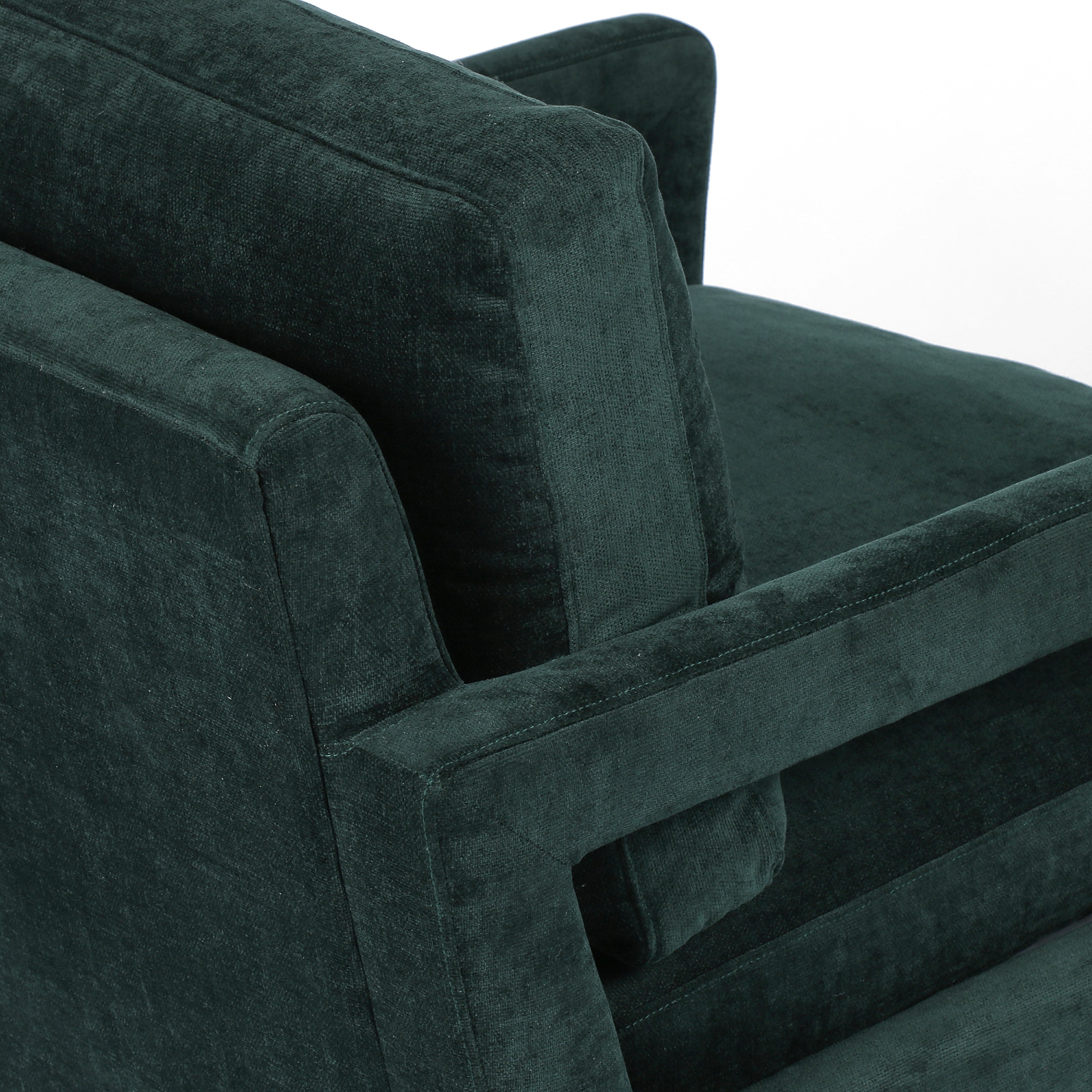 Featuring Olson Emerald Worn Velvet Chair by Four Hands at Amethyst Home. A clean, sophisticated silhouette meets velvety emerald upholstery with side-arm cutouts, for a balanced look with a mid-century air. Tapered oak legs add a feminine finishing touch. Performance fabrics are specially created to withstand spills, stains, high traffic and wear, ensuring long-term comfort a. Amethyst Home provides interior design, new construction, custom furniture, and area rugs in the Laguna Beach metro area.