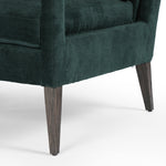Featuring Olson Emerald Worn Velvet Chair by Four Hands at Amethyst Home. A clean, sophisticated silhouette meets velvety emerald upholstery with side-arm cutouts, for a balanced look with a mid-century air. Tapered oak legs add a feminine finishing touch. Performance fabrics are specially created to withstand spills, stains, high traffic and wear, ensuring long-term comfort and . Amethyst Home provides interior design, new construction, custom furniture, and area rugs in the Nashville metro area.