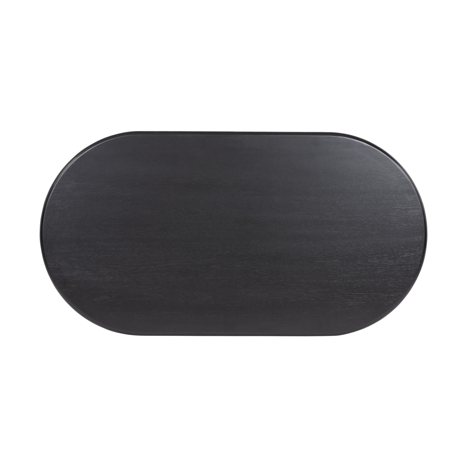 A study in shape. Black acacia forms crescent-shaped legs and sprawling oval tabletop, bringing organic presence to the living room. Amethyst Home provides interior design, new home construction design consulting, vintage area rugs, and lighting in the San Diego metro area.