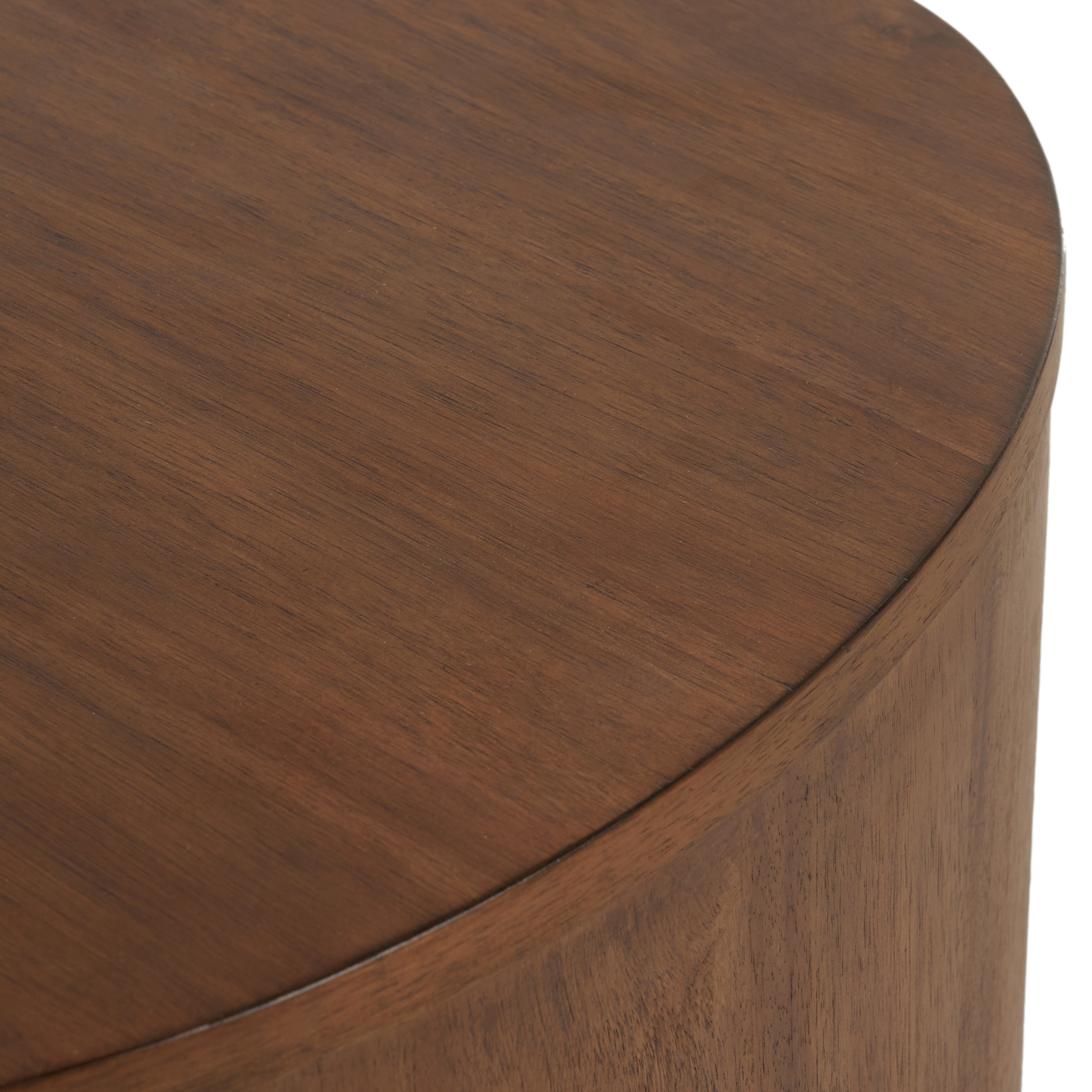 Seasoned brown acacia forms a curved pedestal base, bringing gentle curves to a classic nightstand shape. Amethyst Home provides interior design, new construction, custom furniture, and area rugs in the Miami metro area.