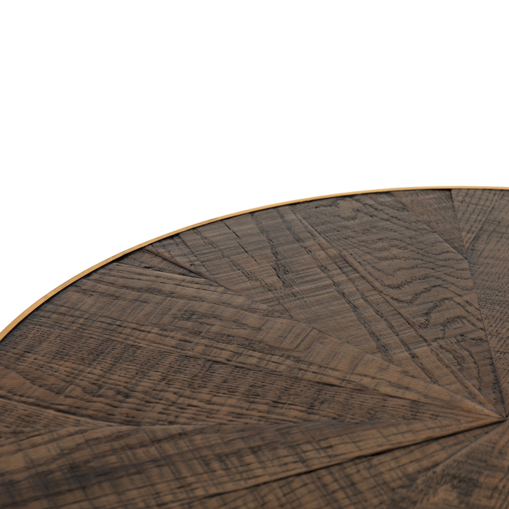 Bring on the drama. An ebony-finished oak top is cut in a starburst texture, framed by deep ebony sides, and encircled by bright brass-clad binding. Amethyst Home provides interior design, new construction, custom furniture, and area rugs in the Boston metro area.