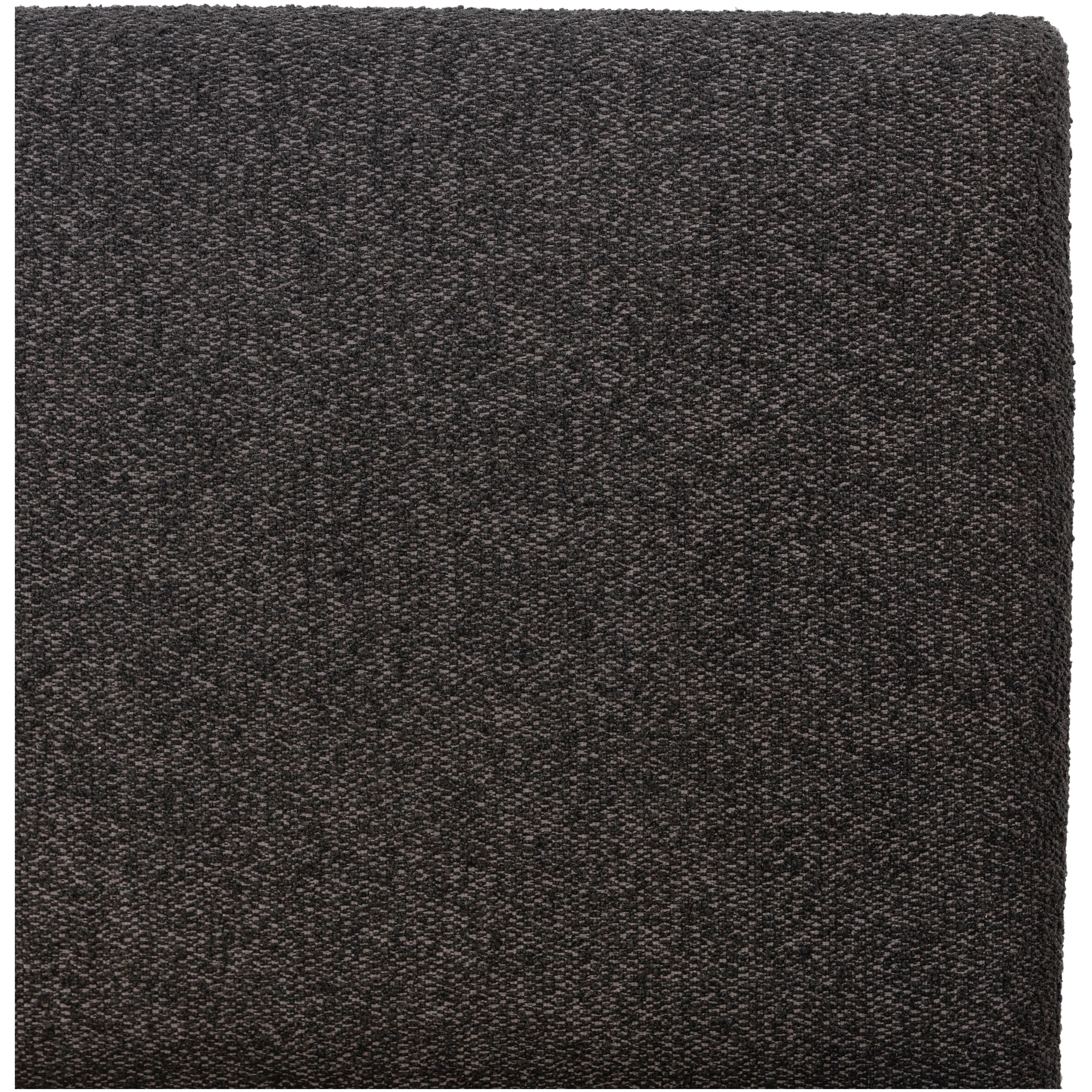 Modern, clean shaping meets inflated comfort with this padded, upholstered bed frame in a textural boucle-like pattern Amethyst Home provides interior design, new home construction design consulting, vintage area rugs, and lighting in the Washington metro area.