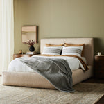 Featuring Quincy Lisbon Cream-King Bed by Four Hands at Amethyst Home. Modern, clean shaping meets inflated comfort with this padded, upholstered bed frame in a textural boucle-like pattern.  Text (251) 257-7986 for quick product details.Overall Dimensions: 92.25"W x 89.25"L x 48"H
Collection: EastonColors: Lisbon Cream ,BlackMaterials: 81% Pl, 19% Pc ,Sol. Amethyst Home provides interior design, new home construction design consulting, vintage area rugs, and lighting in the Alpharetta metro area.