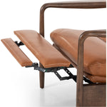 A sleek seat with hidden push-back reclining functionality. This midcentury-inspired recliner features wide chunky channeling paired with slim paddle arms and a tapered wood frame. Designed with a high seat and high back for extra comfy support. Upholstered in a timeless tobacco-hued leather made in a family-owned tannery in Thailand. Amethyst Home provides interior design, new construction, custom furniture, and area rugs in the Monterey metro area.