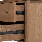 Featuring Roark Amber Oak Nightstand by Four Hands at Amethyst Home. Rounded, chunky dowel legs in an amber oak finish support the overhang top of of this nightstand. Two drawers provide ample storage, finished with simple gunmetal hardware.
Collection: BoltonColors: Amber Oak Veneer ,Dark Gunmetal ,Amber OakMaterials: Oak Veneer ,Iron ,Solid OakOverall Dim. Amethyst Home provides interior design, new home construction design consulting, vintage area rugs, and lighting in the Calabasas metro area.