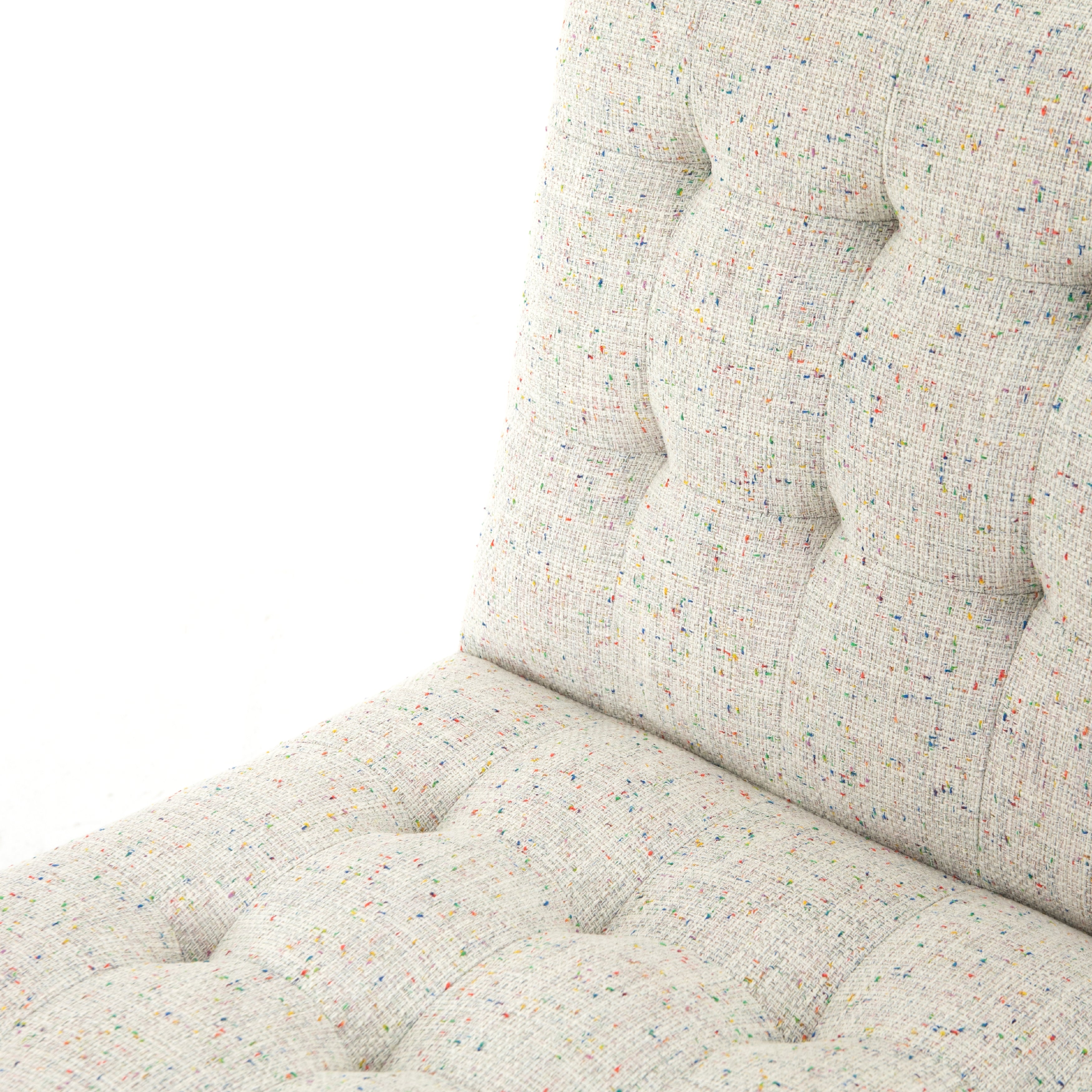Featuring Romy Mabel Neutral Fleck Chair by Four Hands at Amethyst Home. Angular black-finished iron forms a slim hairpin frame for armless seating, with button tufting for texture. Light neutral upholstery features subtle flecks of color for a fun, fresh touch. Performance fabrics are specially created to withstand spills, stains, high traffic and wear, ensuring long-term comfort a. Amethyst Home provides interior design, new construction, custom furniture, and area rugs in the Dallas metro area.