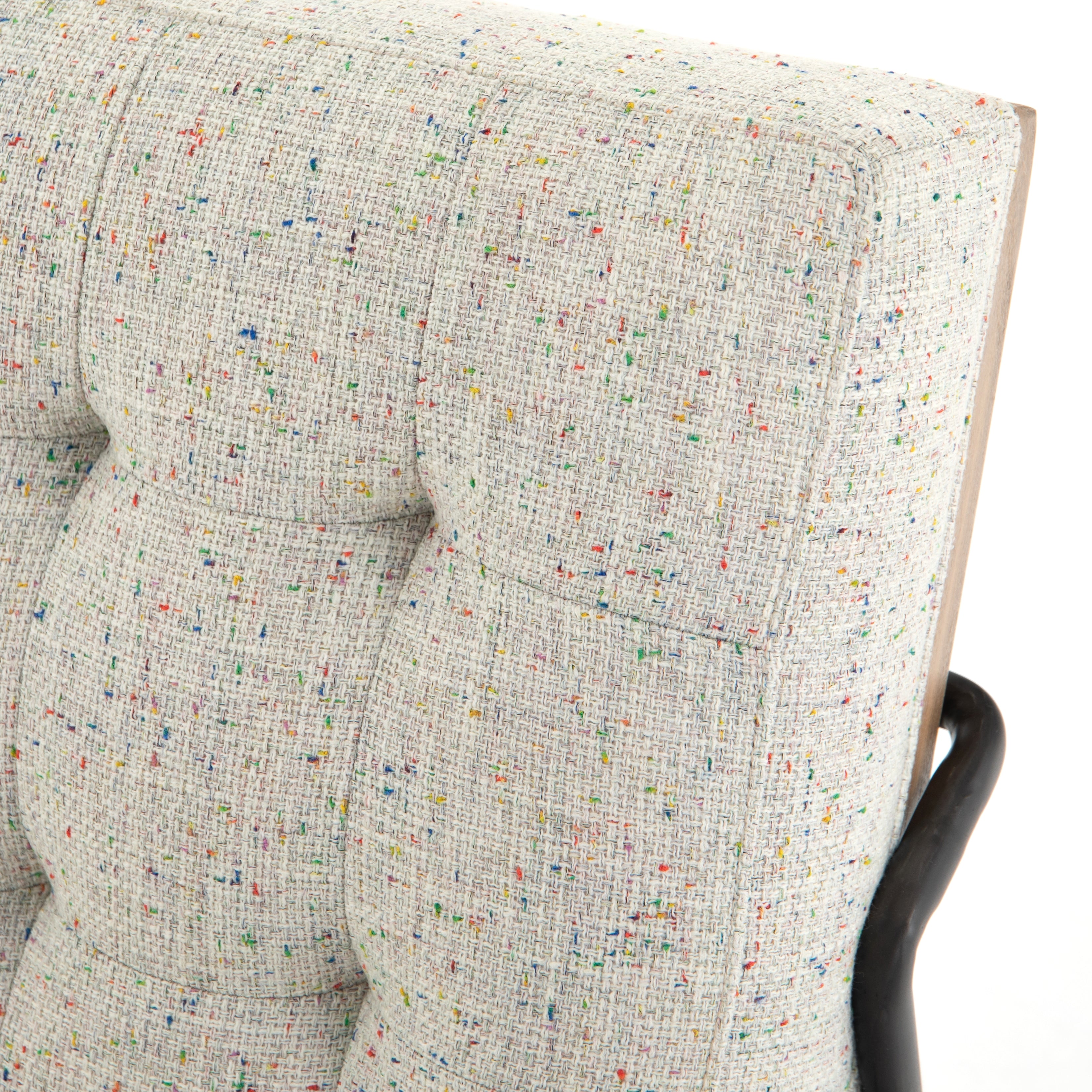 Featuring Romy Mabel Neutral Fleck Chair by Four Hands at Amethyst Home. Angular black-finished iron forms a slim hairpin frame for armless seating, with button tufting for texture. Light neutral upholstery features subtle flecks of color for a fun, fresh touch. Performance fabrics are specially created to withstand spills, stains, high traffic and wear, ensuring long-term comf. Amethyst Home provides interior design, new construction, custom furniture, and area rugs in the Los Angeles metro area.