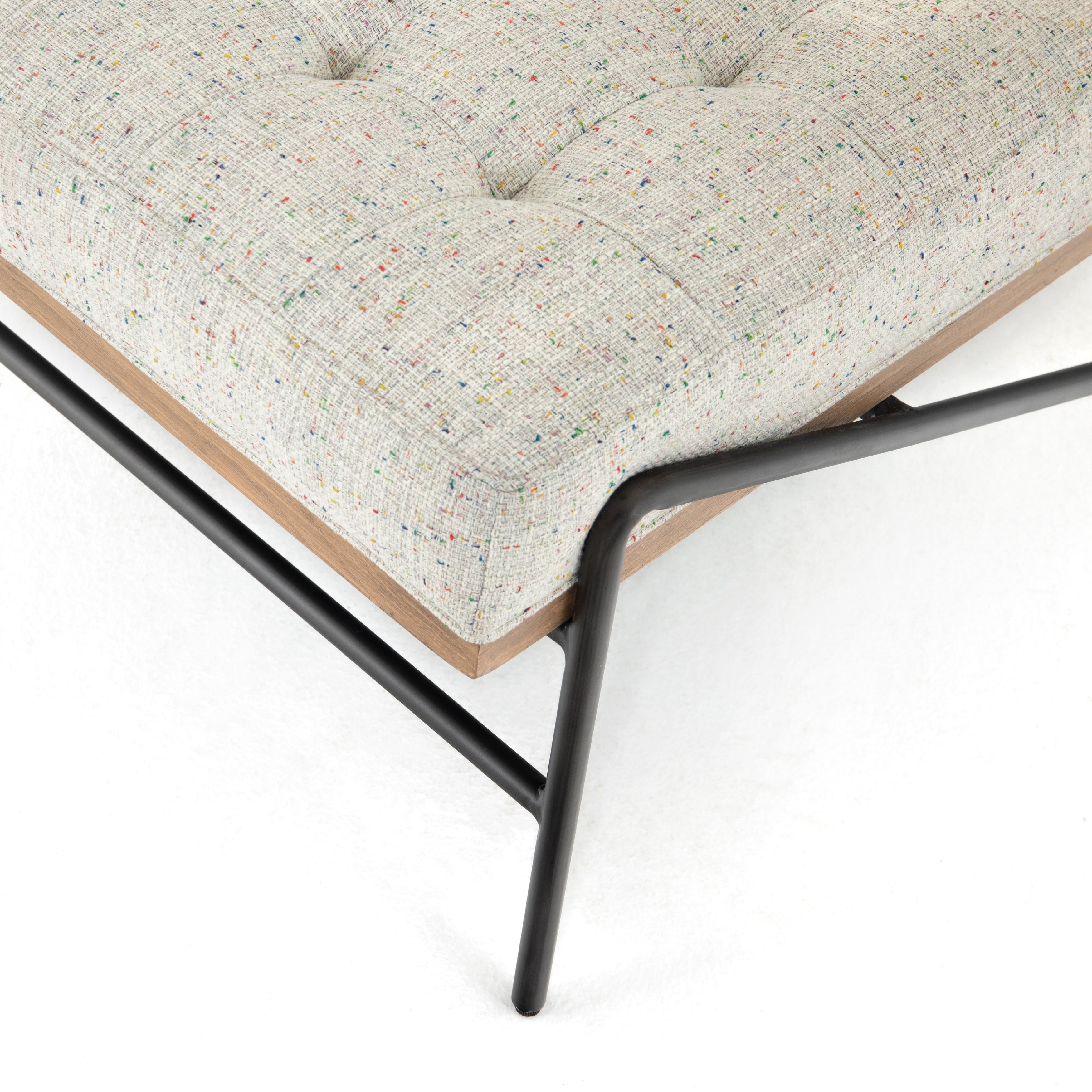 Featuring Romy Mabel Neutral Fleck Chair by Four Hands at Amethyst Home. Angular black-finished iron forms a slim hairpin frame for armless seating, with button tufting for texture. Light neutral upholstery features subtle flecks of color for a fun, fresh touch. Performance fabrics are specially created to withstand spills, stains, high traffic and wear, ensuring long-term comfort . Amethyst Home provides interior design, new construction, custom furniture, and area rugs in the Seattle metro area.