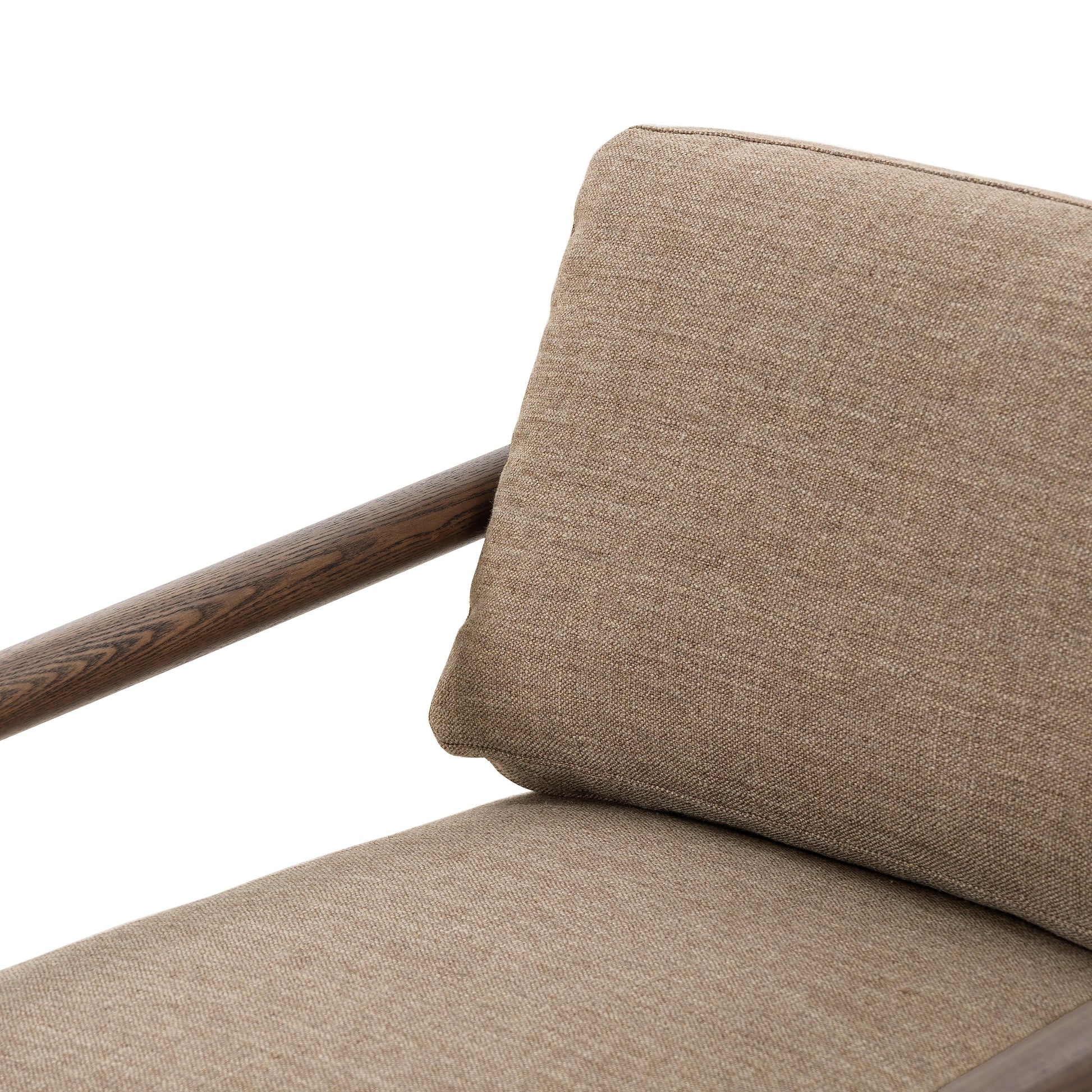 Angular oak arms pair with tailored seating of high-performance fabric. Slim, carbon-finished steel legs add a dose of modern-industrial edge. Performance fabrics are specially created to withstand spills, stains, high traffic and wear, ensuring long-term comfort and unmatched durability. Amethyst Home provides interior design, new home construction design consulting, vintage area rugs, and lighting in the Los Angeles metro area.