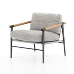 Featuring Rowen Chair - Thames Raven by Four Hands at Amethyst Home. Textural grey seating of performance-grade upholstery, with angular arms of exposed oak providing fresh contrast. Slim, carbon-finished steel legs for a dose of modern-industrial edge. Performance fabrics are specially created to withstand spills, stains, high traffic and wear, ensuring long-t. Amethyst Home provides interior design, new home construction design consulting, vintage area rugs, and lighting in the Tampa metro area.