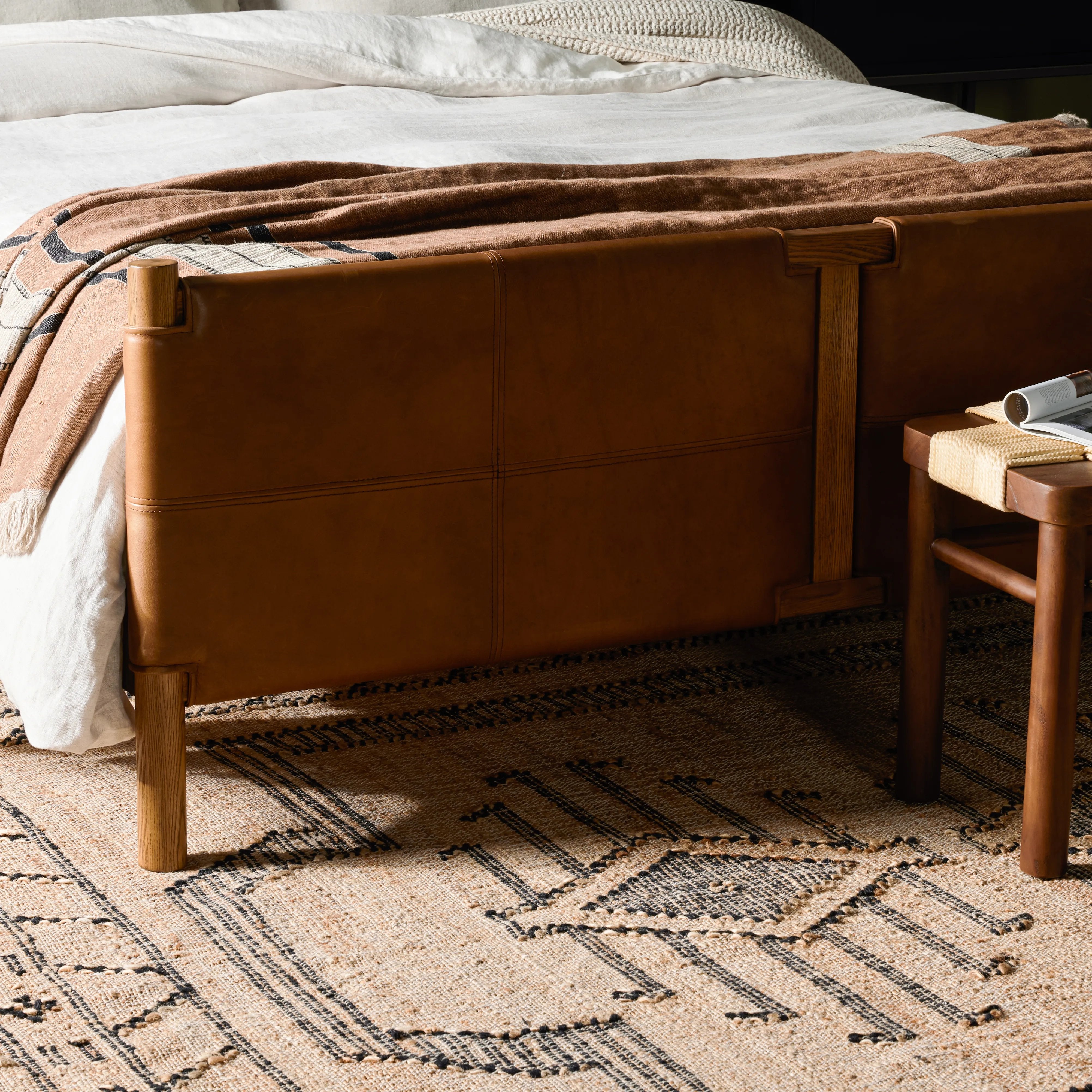 Featuring Salado Heirloom Sienna-Queen Bed by Four Hands at Amethyst Home. Solid ash framing and heirloom leather panel details craft this safari-inspired bed frame. Sourced from one of the oldest family-owned tanneries in Italyâ€™s Bassano del Grappa, our heirloom leather covering is salvaged and processed from upcycled hides featuring an abundance of . Amethyst Home provides interior design, new home construction design consulting, vintage area rugs, and lighting in the Newport Beach metro area.