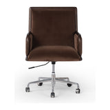 This comfort-driven take on the modern desk chair features velvety cocoa-colored upholstery, pared with a wooden frame. Casters and seat height adjustability for ease as you work. Amethyst Home provides interior design, new construction, custom furniture, and area rugs in the Nashville metro area.