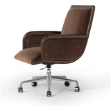 This comfort-driven take on the modern desk chair features velvety cocoa-colored upholstery, pared with a wooden frame. Casters and seat height adjustability for ease as you work. Amethyst Home provides interior design, new construction, custom furniture, and area rugs in the Tampa metro area.