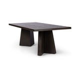 Made from oak and finished in a rich espresso, bold, angular shaping brings major impact to the dining room. Clean, classic lines suit different design styles with ease, from modern to traditional. Seats 10 comfortably. Amethyst Home provides interior design, new construction, custom furniture, and area rugs in the Houston metro area.