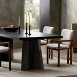 Made from oak and finished in a rich espresso, bold, angular shaping brings major impact to the dining room. Clean, classic lines suit different design styles with ease, from modern to traditional. Seats 10 comfortably. Amethyst Home provides interior design, new construction, custom furniture, and area rugs in the Seattle metro area.