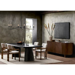 Made from oak and finished in a rich espresso, bold, angular shaping brings major impact to the dining room. Clean, classic lines suit different design styles with ease, from modern to traditional. Seats 10 comfortably. Amethyst Home provides interior design, new construction, custom furniture, and area rugs in the Winter Garden metro area.