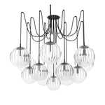 Featuring Spider Black Gunmetal Clear Ribbon Glass Cord Chandelier by Four Hands at Amethyst Home. Clear glass spheres float at varying lengths for a statement-making piece. Each globe is individually blown, shaped and sculpted by hand through a one-hour process. The finish on the brass frame is achieved through a specialized process that turns the brass into . Amethyst Home provides interior design, new home construction design consulting, vintage area rugs, and lighting in the Boston metro area.