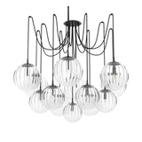 Featuring Spider Black Gunmetal Clear Ribbon Glass Cord Chandelier by Four Hands at Amethyst Home. Clear glass spheres float at varying lengths for a statement-making piece. Each globe is individually blown, shaped and sculpted by hand through a one-hour process. The finish on the brass frame is achieved through a specialized process that turns the brass into . Amethyst Home provides interior design, new home construction design consulting, vintage area rugs, and lighting in the Boston metro area.