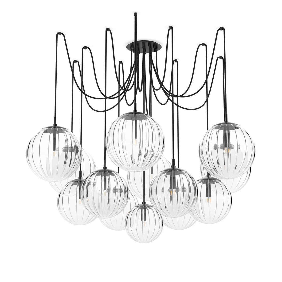 Spider Black Gunmetal Clear Ribbon Glass Cord Chandelier | ready to ship!