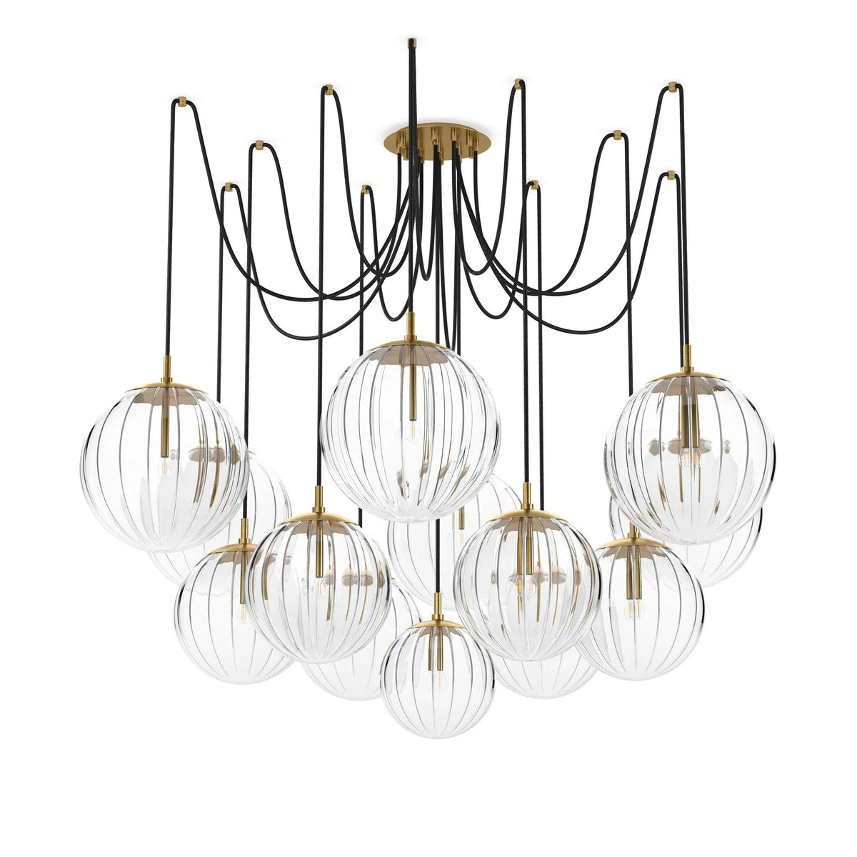 Spider Burnished Brass Clear Ribbon Glass Cord Chandelier | shipping 11/25/2025