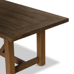 Clean lines, sustainable style. Made from FSC®-certified reclaimed teak, this trestle-style table features natural knots, graining and patching, reflective of the material's sourcing. Seats 12 comfortably. Cover or store indoors during inclement weather and when not in use. Amethyst Home provides interior design, new construction, custom furniture and area rugs in the Boston metro area