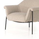 Featuring Suerte Chair - Knoll Sand by Four Hands at Amethyst Home. With a curvy silhouette and classic rolled arms, soft boucle lends a fresh feel to comfortable accent seating, with an airy iron cradle base for a beautiful balance of scale. Performance fabrics are specially created to withstand spills, stains, high traffic and wear, ensuring long-term comfort and unmatched durabil. Amethyst Home provides interior design, new construction, custom furniture, and area rugs in the Austin metro area.