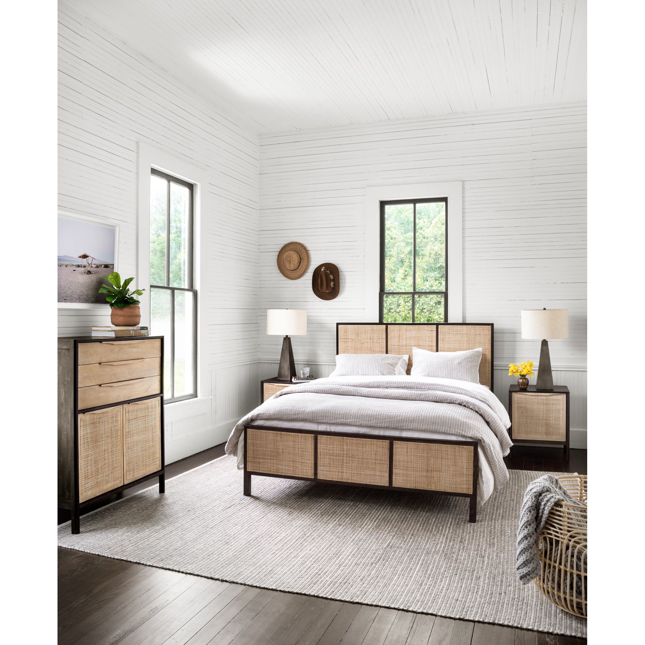 Featuring Sydney Black Wash Left Nightstand by Four Hands at Amethyst Home. Black-washed mango frames inset woven cane, for a textural look with eye-catching contrast. Roomy interior brings extra storage space to the bedside, with a removable shelf for clever convenience.
Collection: PrescottColors: Black Wash ,Natural CaneMaterials: Solid Mango ,CaneOverall Dimensions: 20"W x 1. Amethyst Home provides interior design, new construction, custom furniture, and area rugs in the Alpharetta metro area.