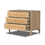 Featuring Sydney Large Nightstand - Natural Mango by Four Hands at Amethyst Home. Natural mango frames inset woven cane, for a light, textural look with organic allure. Three spacious drawers provide plenty of closed storage. Amethyst Home provides interior design, new home construction design consulting, vintage area rugs, and lighting in the Des Moines me. Amethyst Home provides interior design, new home construction design consulting, vintage area rugs, and lighting in the Calabasas metro area.