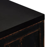 By the makers at Van Thiel, known for their antique-inspired pieces and hand-applied finishes.  This wide but slim solid pine cabinet features door fronts with diamond cutout details and wire mesh inserts. Detailed with antique-inspired hardware and hinges. Metal-clad top in oil-rubbed bronze finish. Amethyst Home provides interior design, new home construction design consulting, vintage area rugs, and lighting in the Laguna Beach metro area.