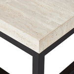 Featuring The Travertine Rectangular Coffee Table by Four Hands at Amethyst Home. Airy while substantial, for an intriguing balance of scale. Bronzed iron forms an open, angular frame for a rectangular tabletop of solid white travertine. By the makers at Van Thiel, known for their antique-inspired pieces and hand-applied finishes.Overall Dimensions: 33"W. Amethyst Home provides interior design, new home construction design consulting, vintage area rugs, and lighting in the Laguna Beach metro area.