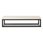 Featuring The Travertine Rectangular Coffee Table by Four Hands at Amethyst Home. Airy while substantial, for an intriguing balance of scale. Bronzed iron forms an open, angular frame for a rectangular tabletop of solid white travertine. By the makers at Van Thiel, known for their antique-inspired pieces and hand-applied finishes.Overall Dimensions: 33". Amethyst Home provides interior design, new home construction design consulting, vintage area rugs, and lighting in the Newport Beach metro area.