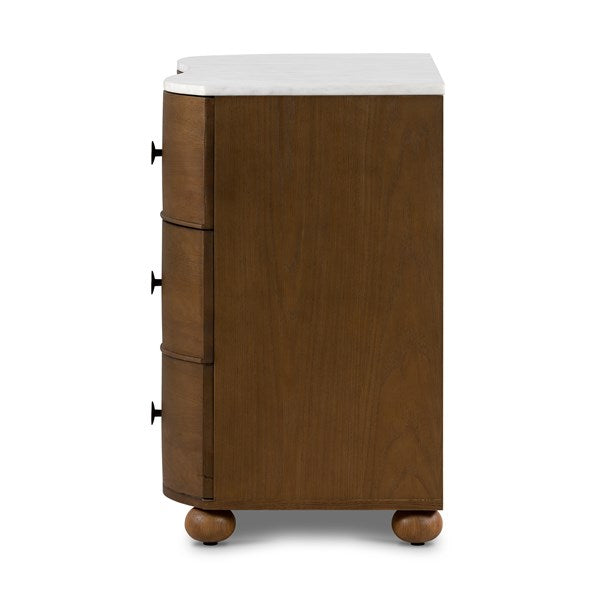 Made from solid oak and finished in a toasted oak, this three-drawer nightstand is inspired by European antiques to bring both style and storage space to the bedroom.Collection: Collins Amethyst Home provides interior design, new home construction design consulting, vintage area rugs, and lighting in the Kansas City metro area.